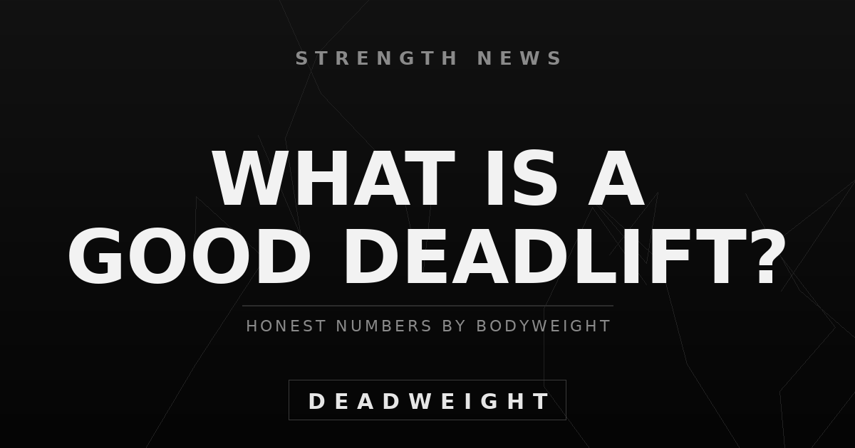 Distressed black Deadweight graphic reading What Is A Good Deadlift? Honest numbers by bodyweight.