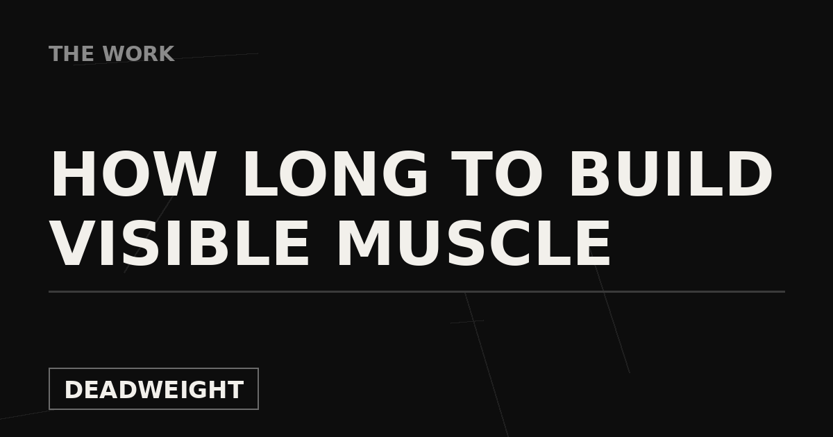 The Work cover graphic reading How Long to Build Visible Muscle