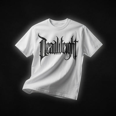 Tyrant Heavyweight Tee — White, gothic chest script