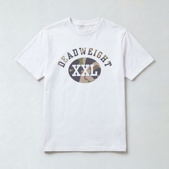 Varsity Tee in White/Camo — heavyweight graphic tee, Deadweight Supply Co.