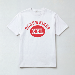 Varsity Tee in White/Red — heavyweight graphic tee, Deadweight Supply Co.